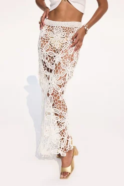Cult Gaia Bottoms|Knits>AMINA CROCHET SKIRT - Off White