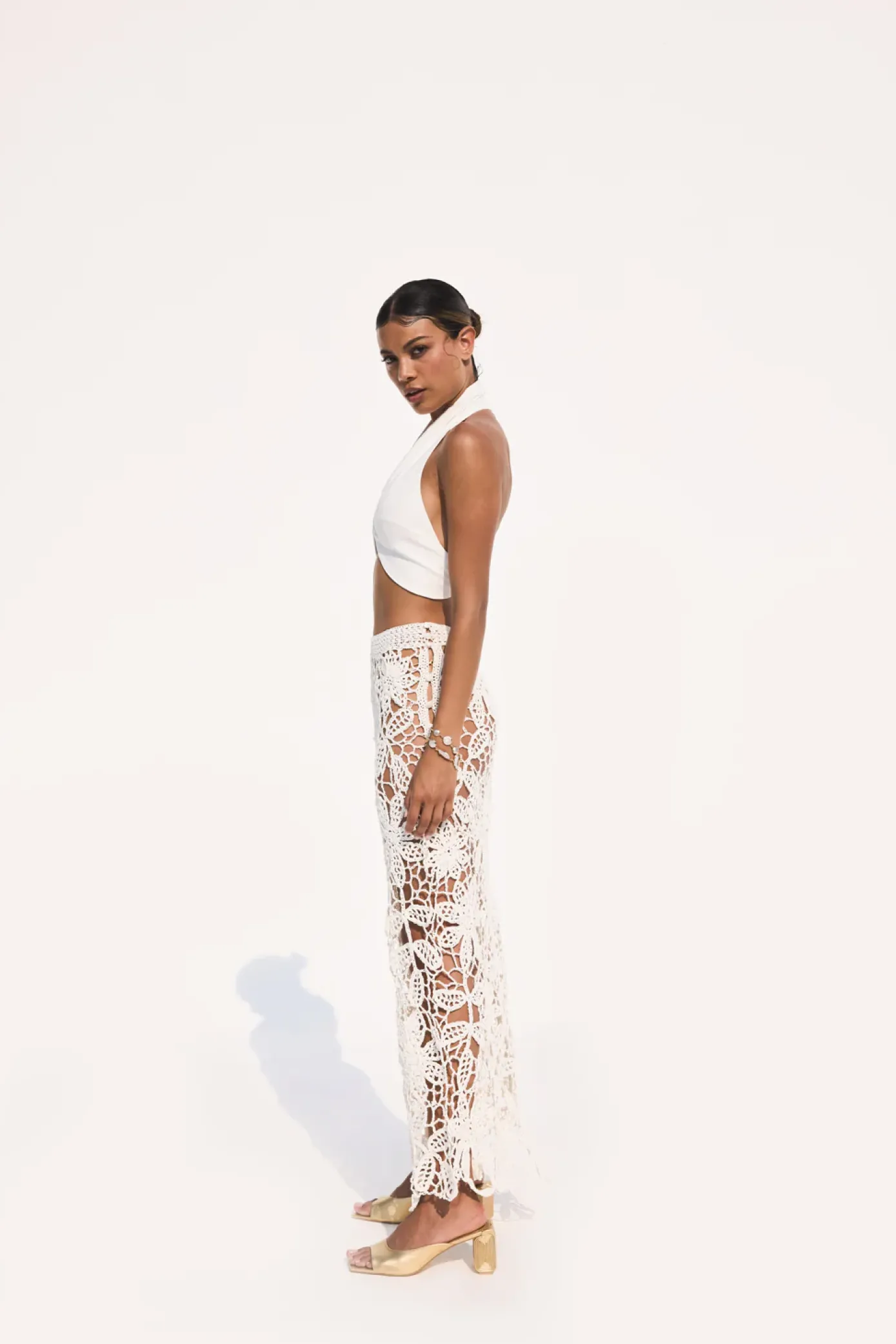 Cult Gaia Bottoms|Knits>AMINA CROCHET SKIRT - Off White