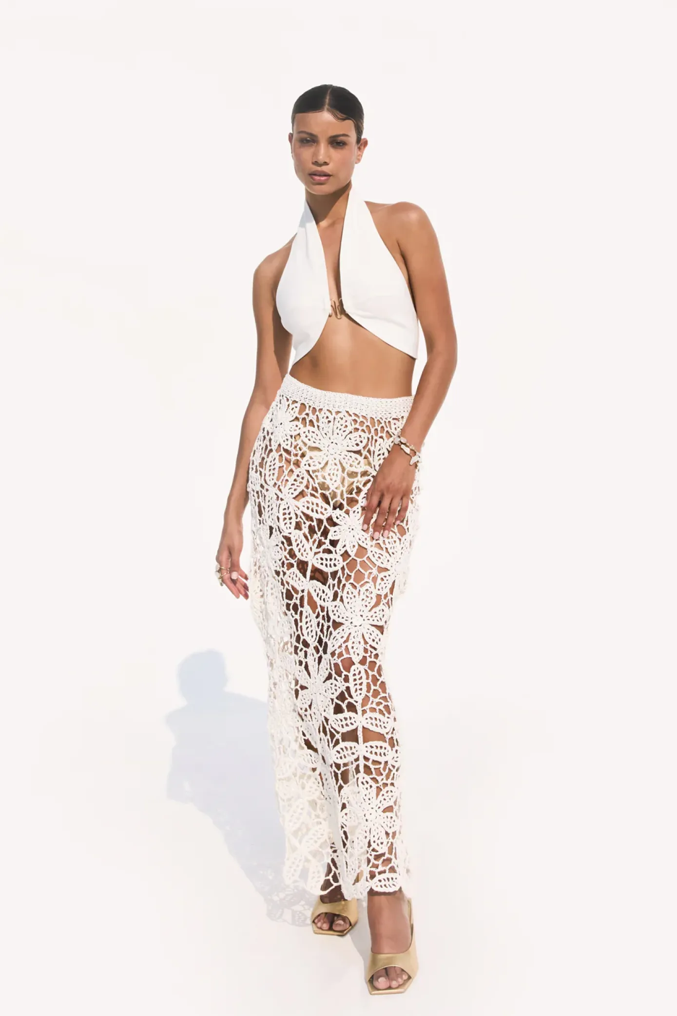 Cult Gaia Bottoms|Knits>AMINA CROCHET SKIRT - Off White