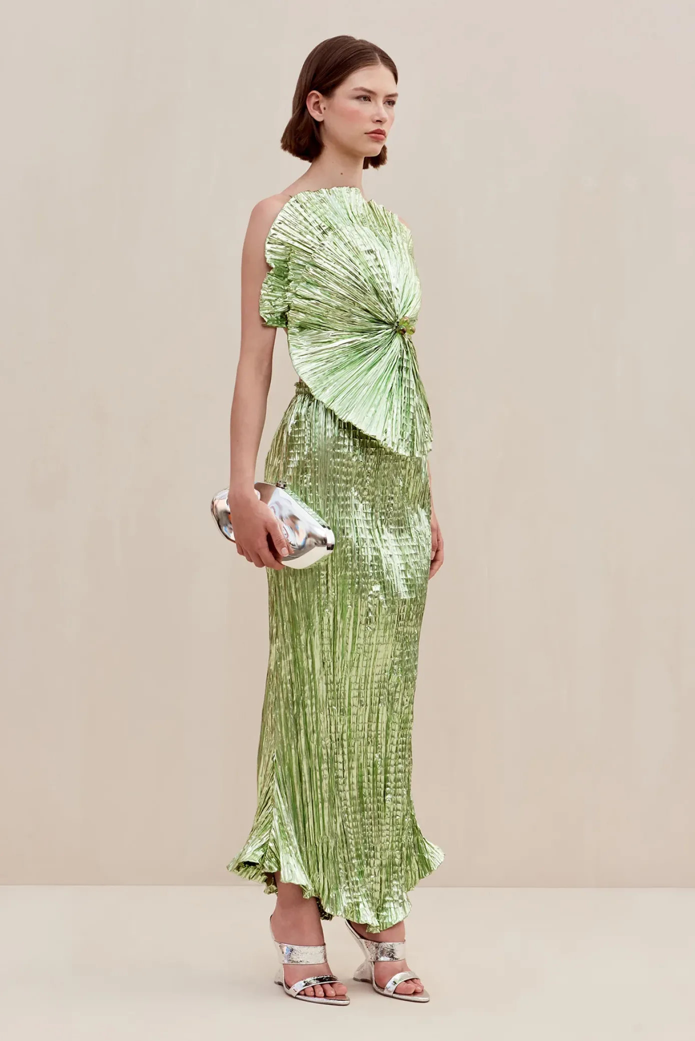 Cult Gaia Sets|Tops>ANTHOS TOP - Spearmint Metallic