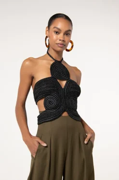 Cult Gaia Tops>ARCHER CROCHET TOP - Black