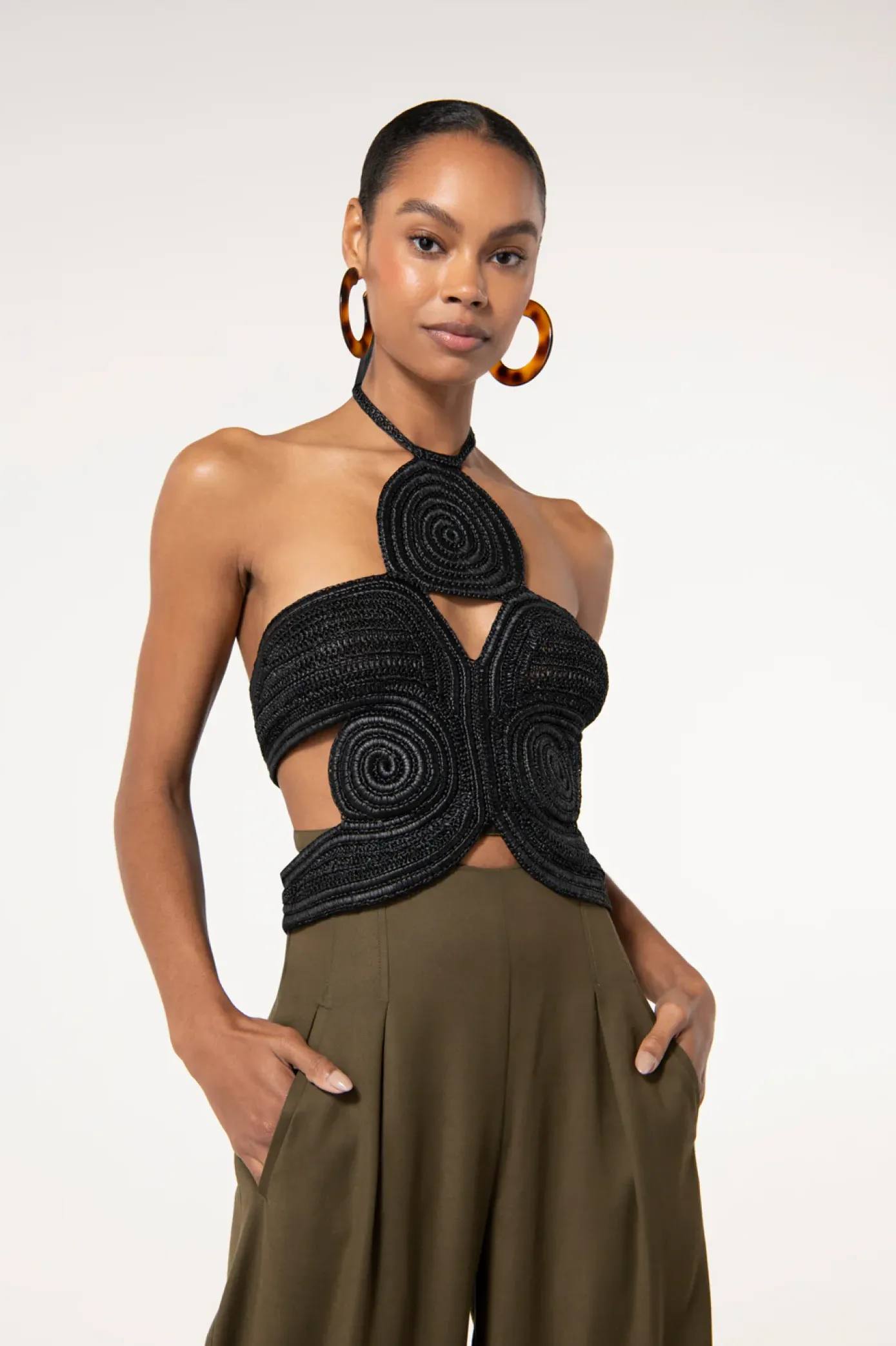 Cult Gaia Tops>ARCHER CROCHET TOP - Black