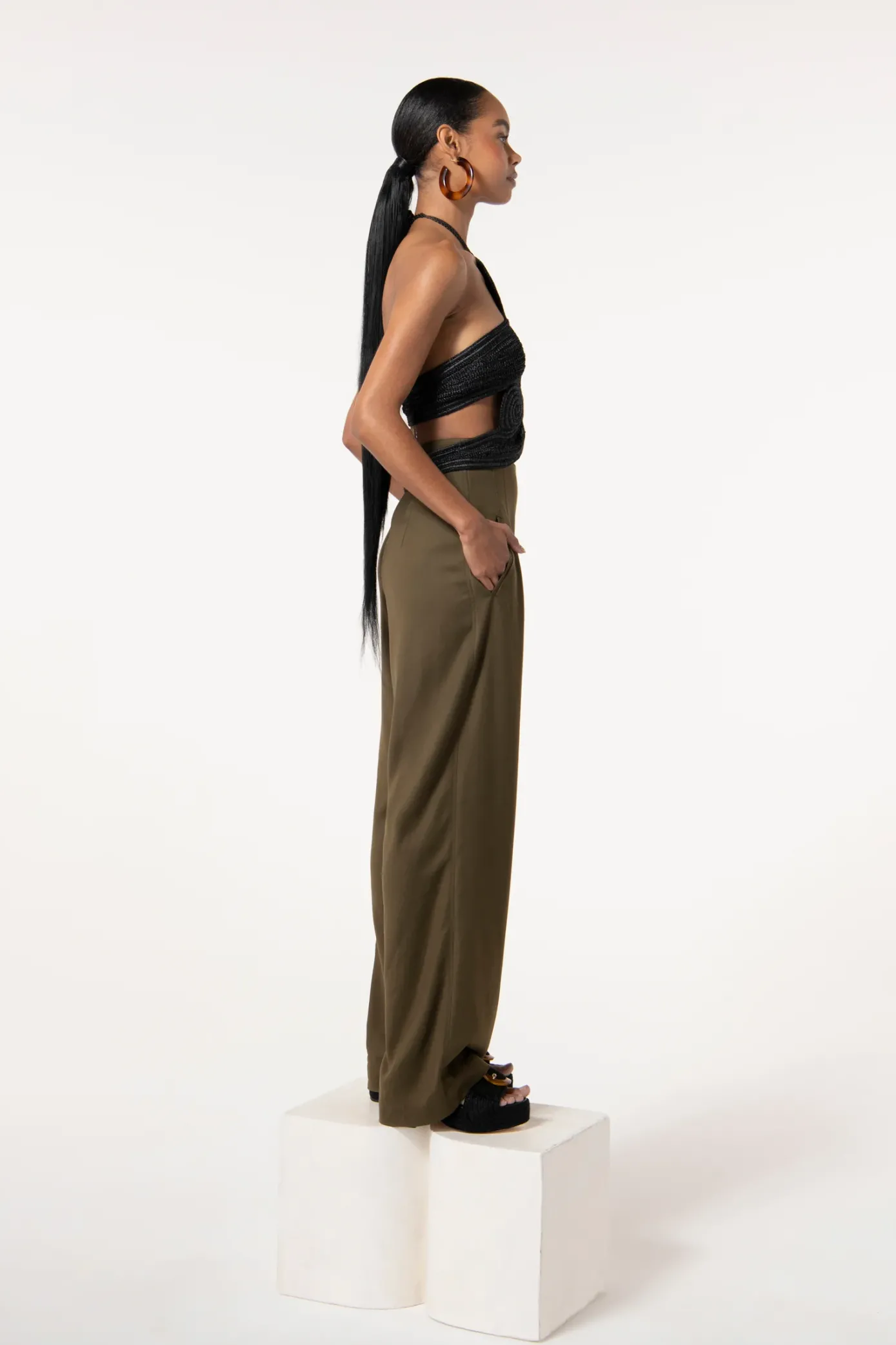 Cult Gaia Tops>ARCHER CROCHET TOP - Black