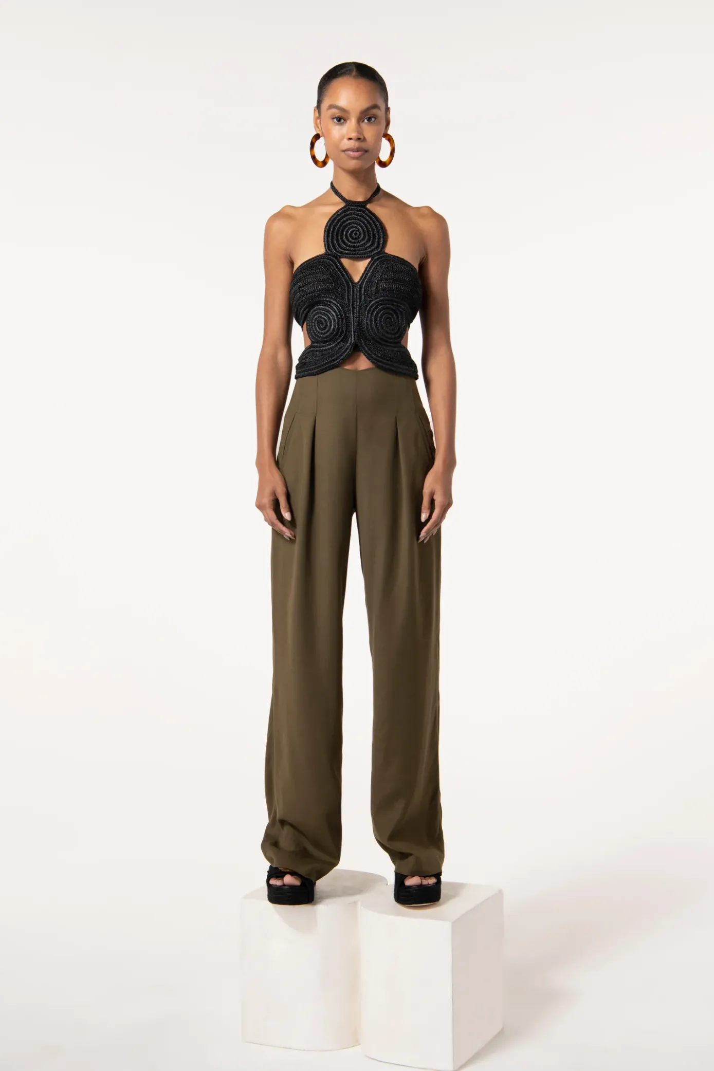 Cult Gaia Tops>ARCHER CROCHET TOP - Black