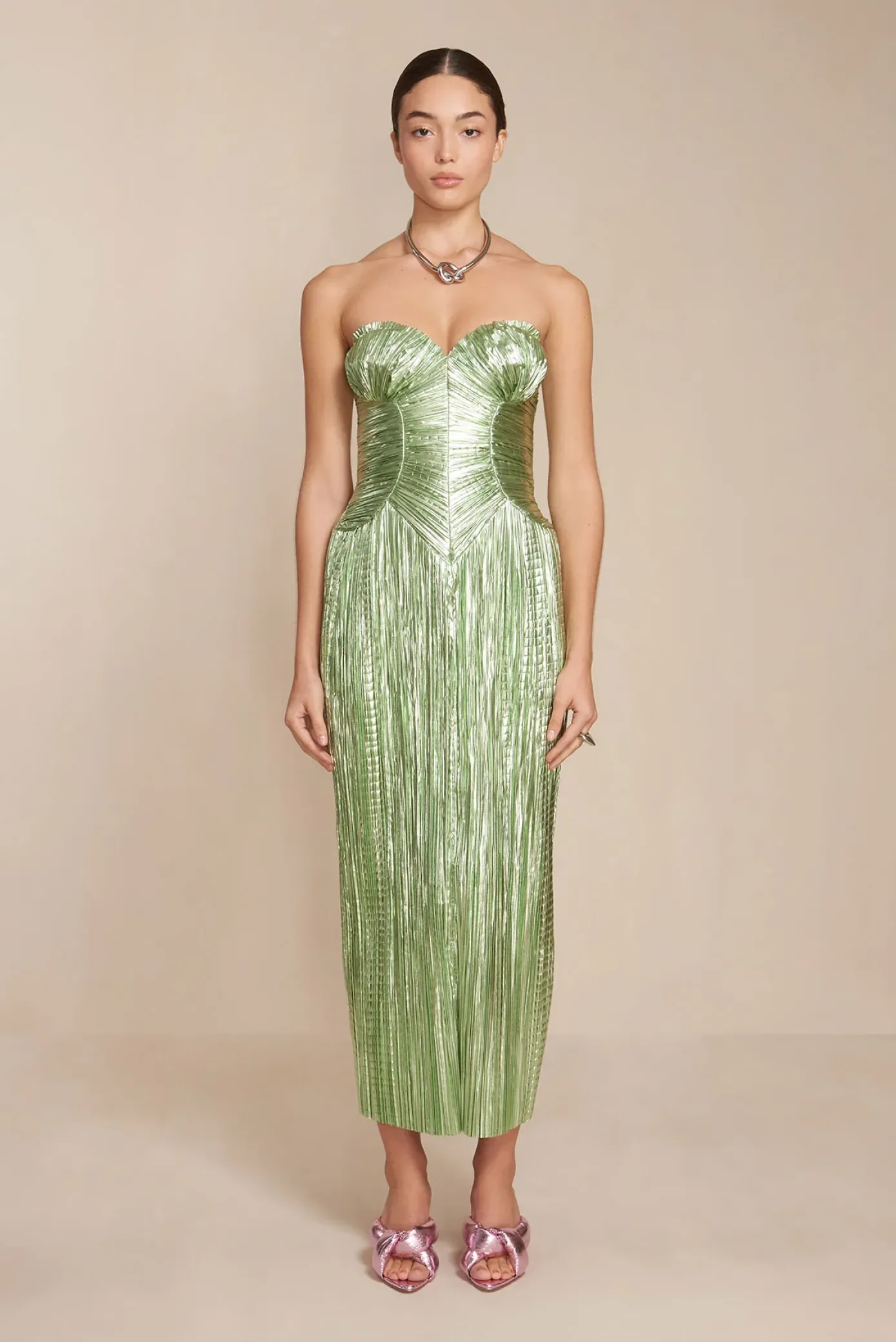 Cult Gaia Gowns>ASHIKA GOWN - Spearmint Metallic