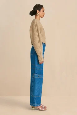Cult Gaia Tops|Knits>CASELLA KNIT CARDIGAN - CHAMPAGNE Champagne Melange