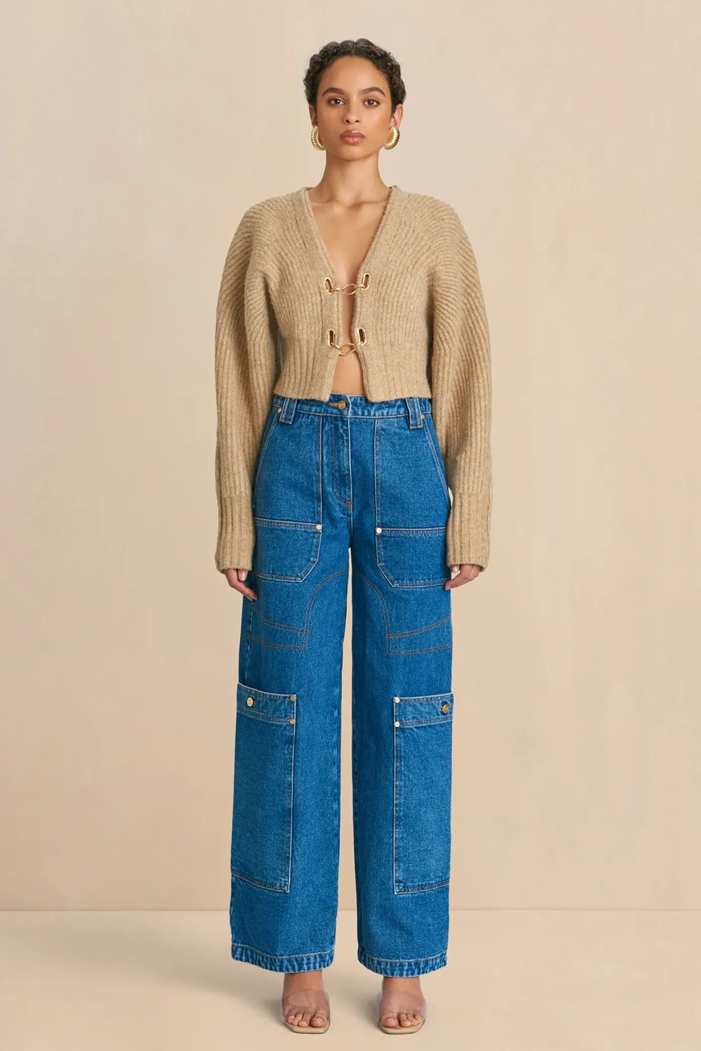 Cult Gaia Tops|Knits>CASELLA KNIT CARDIGAN - CHAMPAGNE Champagne Melange