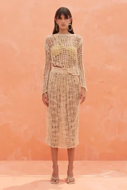 Cult Gaia Cover Ups>DAWSON CROCHET SKIRT - Champagne