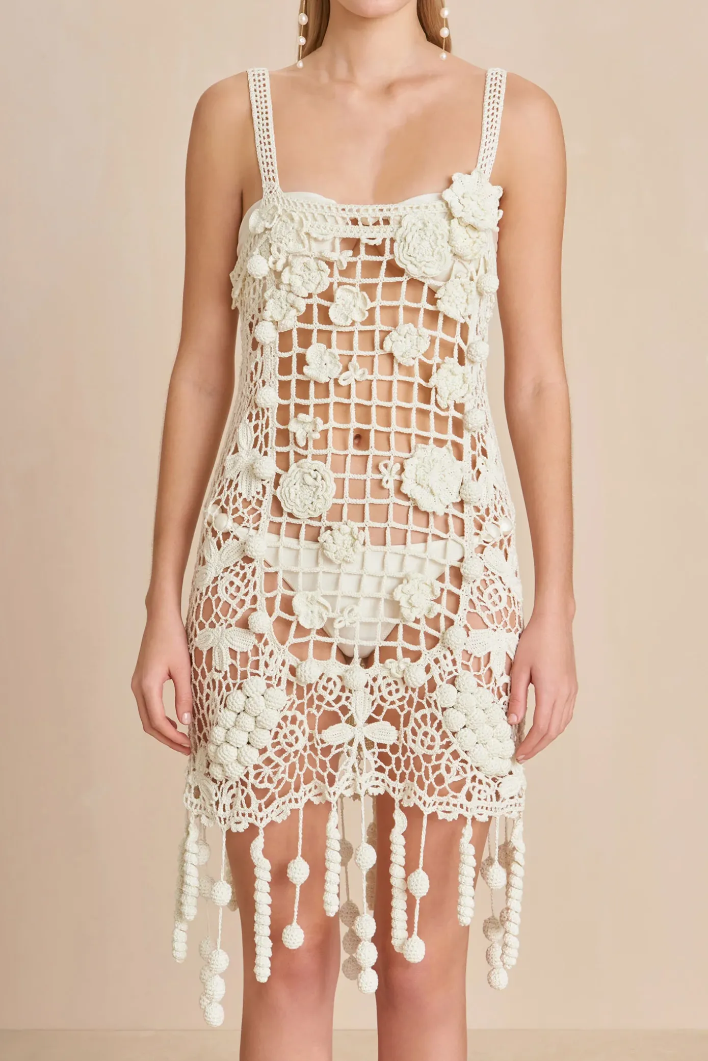 Cult Gaia Cover Ups|Dresses>ELAINA CROCHET DRESS - Off White