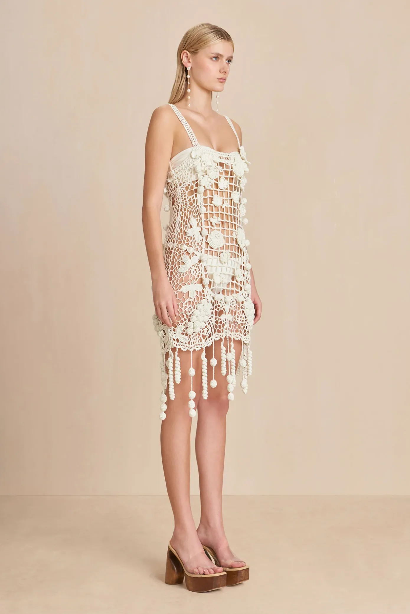 Cult Gaia Cover Ups|Dresses>ELAINA CROCHET DRESS - Off White