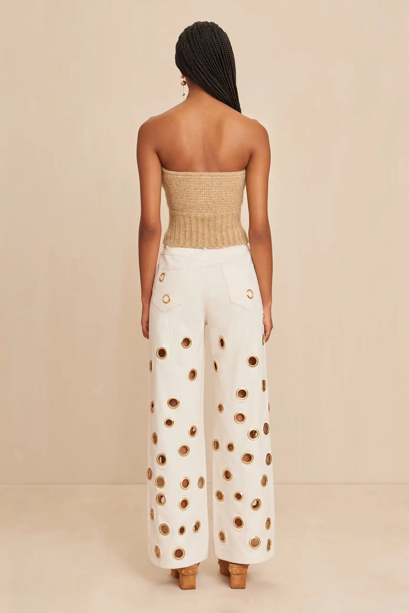 Cult Gaia Tops|Knits>ELLISON KNIT TOP - MELANGE Champagne
