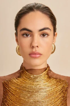 Cult Gaia Earrings|Jewelry>FIONA EARRING - Shiny Brass