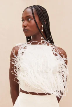 Cult Gaia Tops>JOEY FEATHER TOP - OFF WHITE White Feather