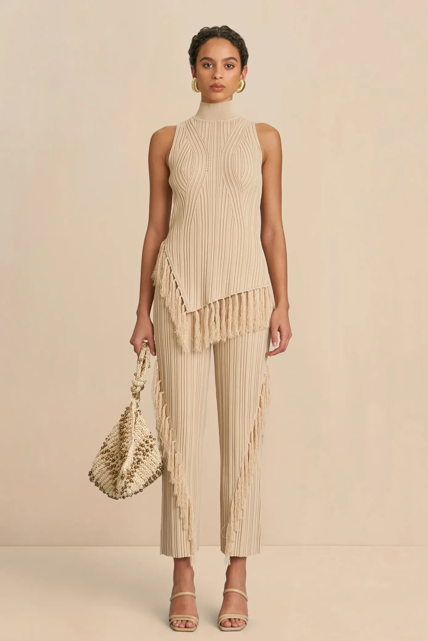 Cult Gaia Bottoms|Sets>MAUDE KNIT PANT - Ecru