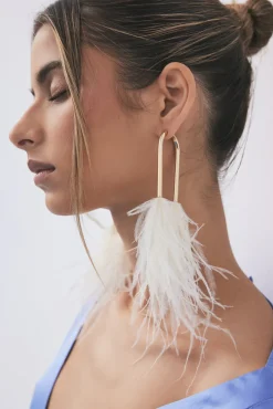 Cult Gaia Earrings|Jewelry>META FEATHER EARRING - OFF WHITE Off White Feather