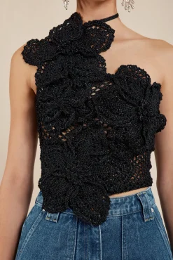Cult Gaia Tops>NAZANIN CROCHET TOP - Black