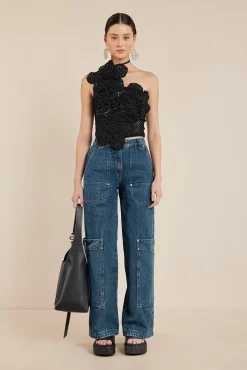 Cult Gaia Tops>NAZANIN CROCHET TOP - Black