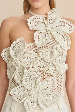 Cult Gaia Tops>NAZANIN CROCHET TOP - Off White