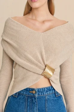 Cult Gaia Tops|Knits>NICIA KNIT TOP - Champagne Melange