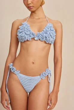 Cult Gaia Bikinis>POLA CROCHET BIKINI BOTTOM - Marine