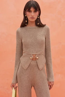 Cult Gaia Sets|Tops>RAMSEY KNIT TOP - Champagne
