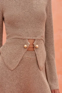 Cult Gaia Sets|Tops>RAMSEY KNIT TOP - Champagne