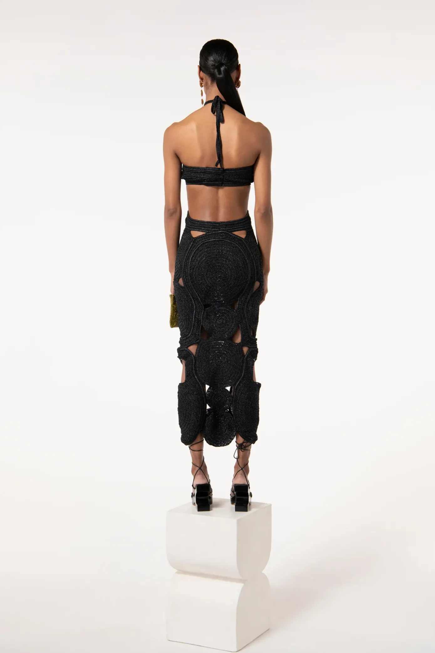 Cult Gaia Knits>SHENAZ CROCHET DRESS - Black