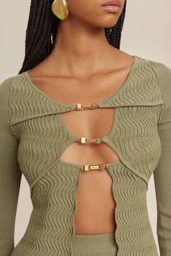 Cult Gaia Sets|Tops>TROI KNIT TOP - Tea