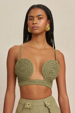 Cult Gaia Bikinis>VIVIANA CROCHET TOP - Tea