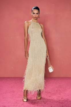 Cult Gaia Knits|Gowns>ZION KNIT GOWN - Light Gold